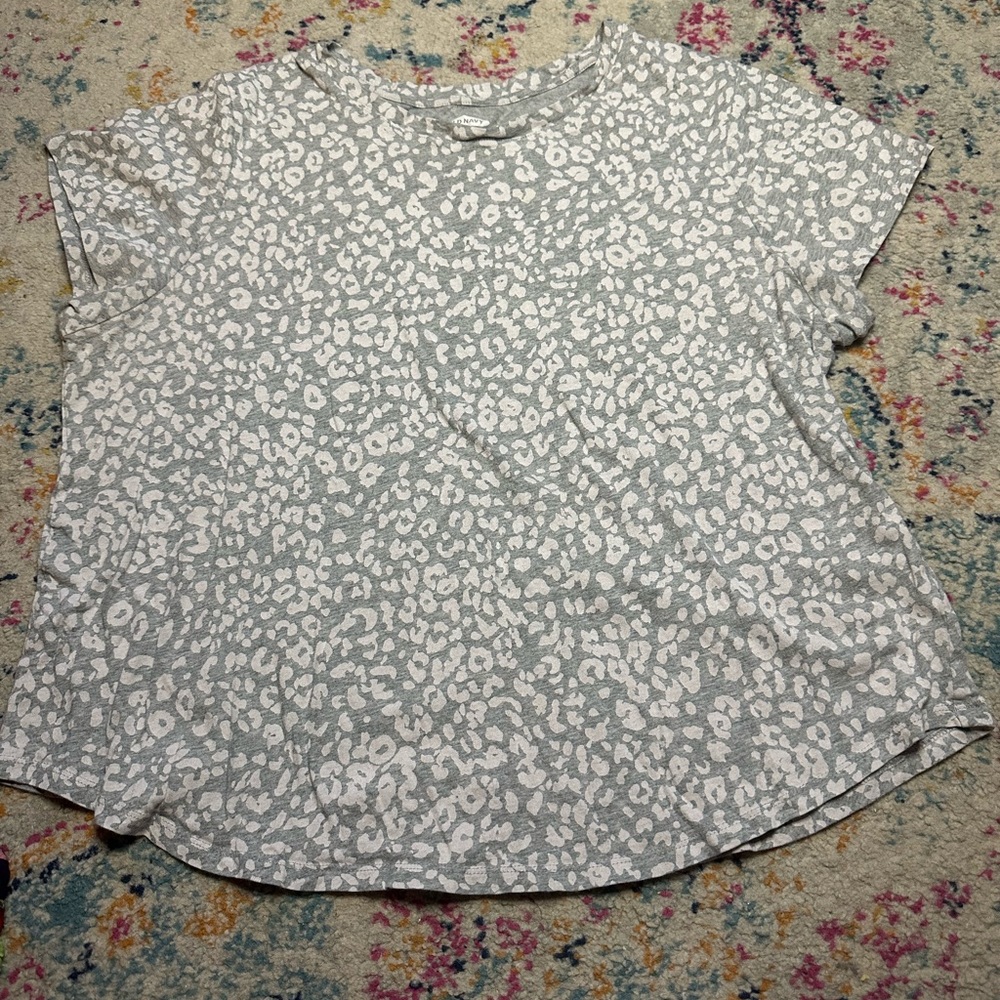 Loft White and Gray Leopard Print Top